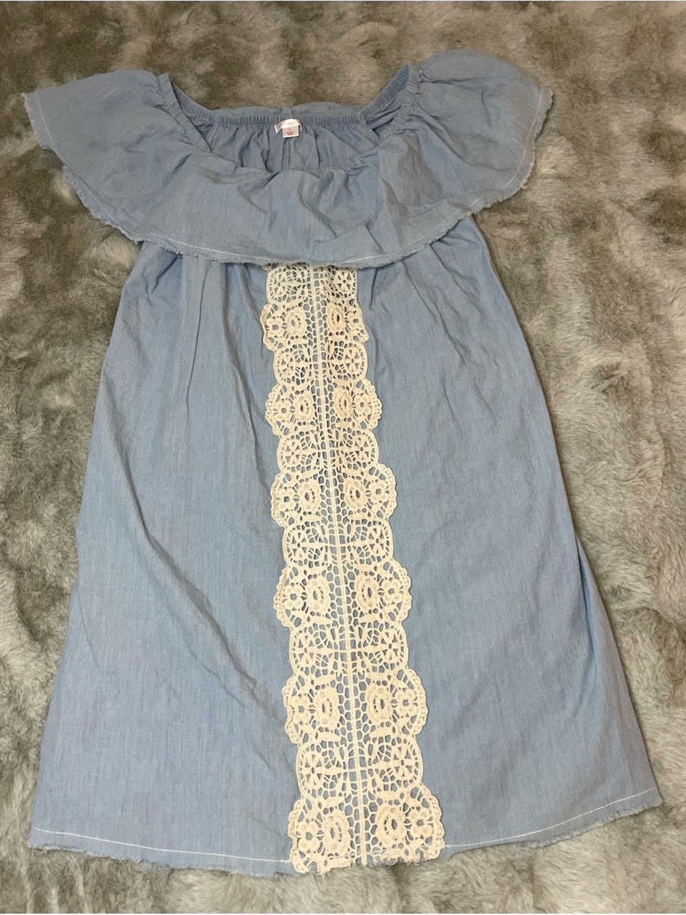 Xhilaration Light Blue Off-Shoulder Midi Dress with Cream Lace Panel-0272